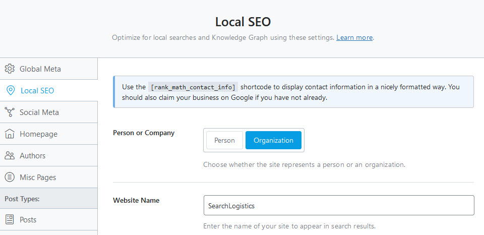 rank math local seo module