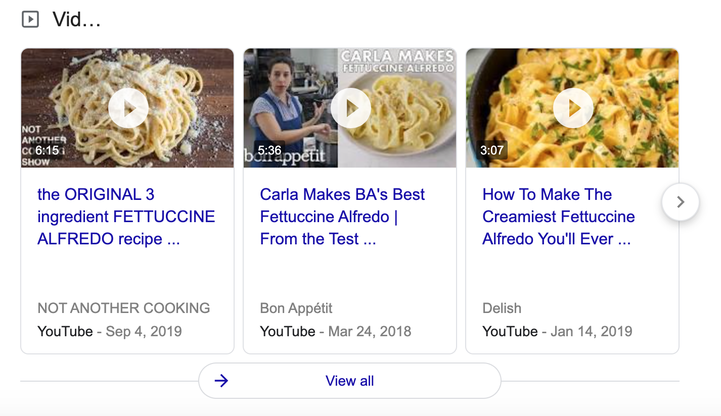 a video carousel for fettuccine alfredo