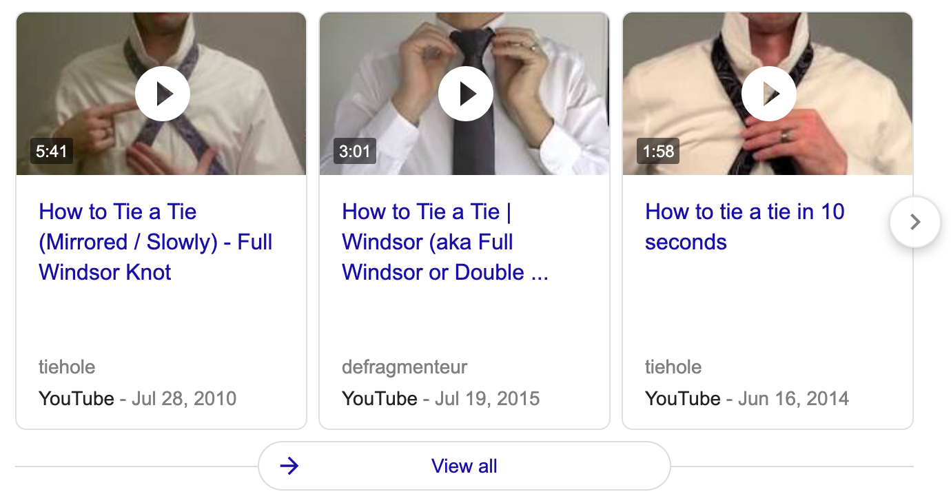 a video pack in SERP