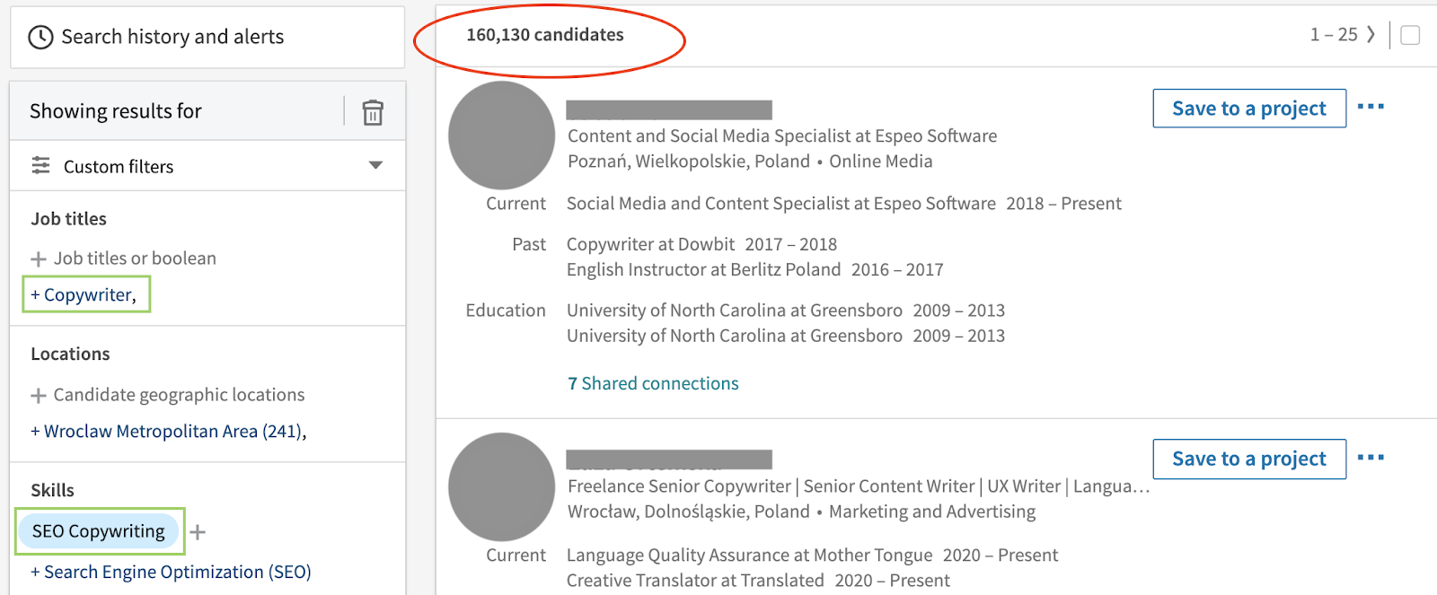 copywriters with seo skills on linkedin