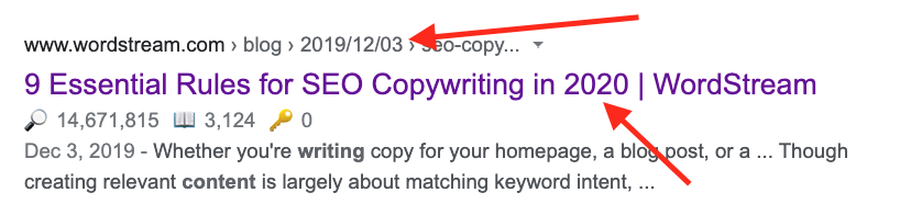 google serp result date in title