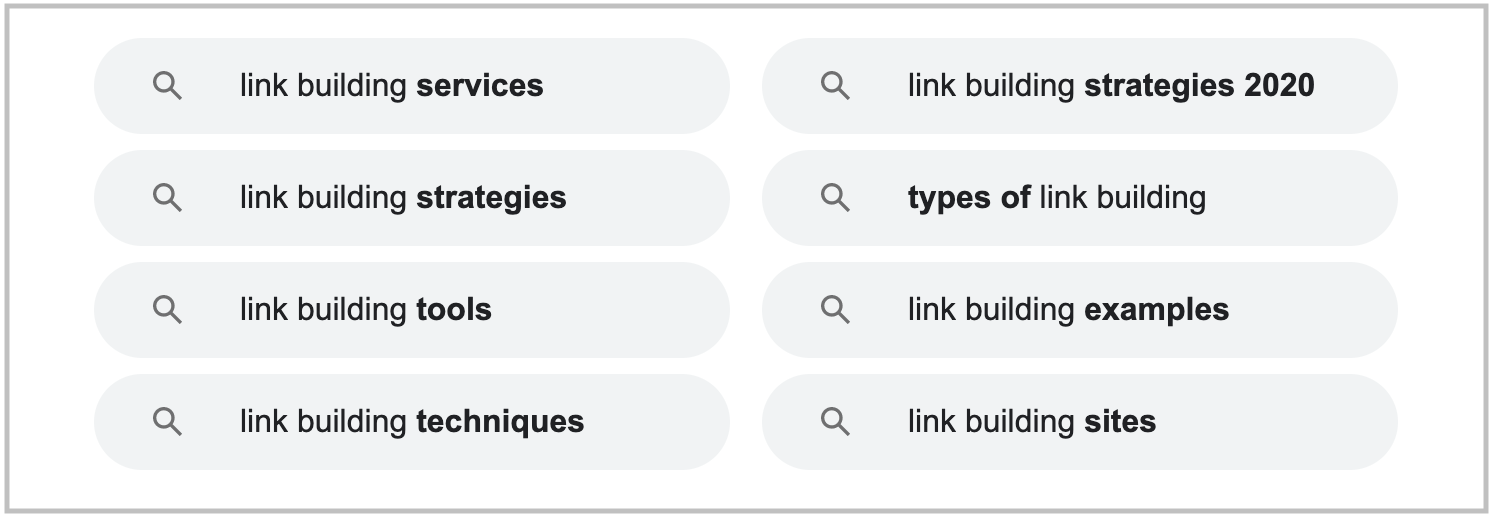 related searches in search results for link building keyword