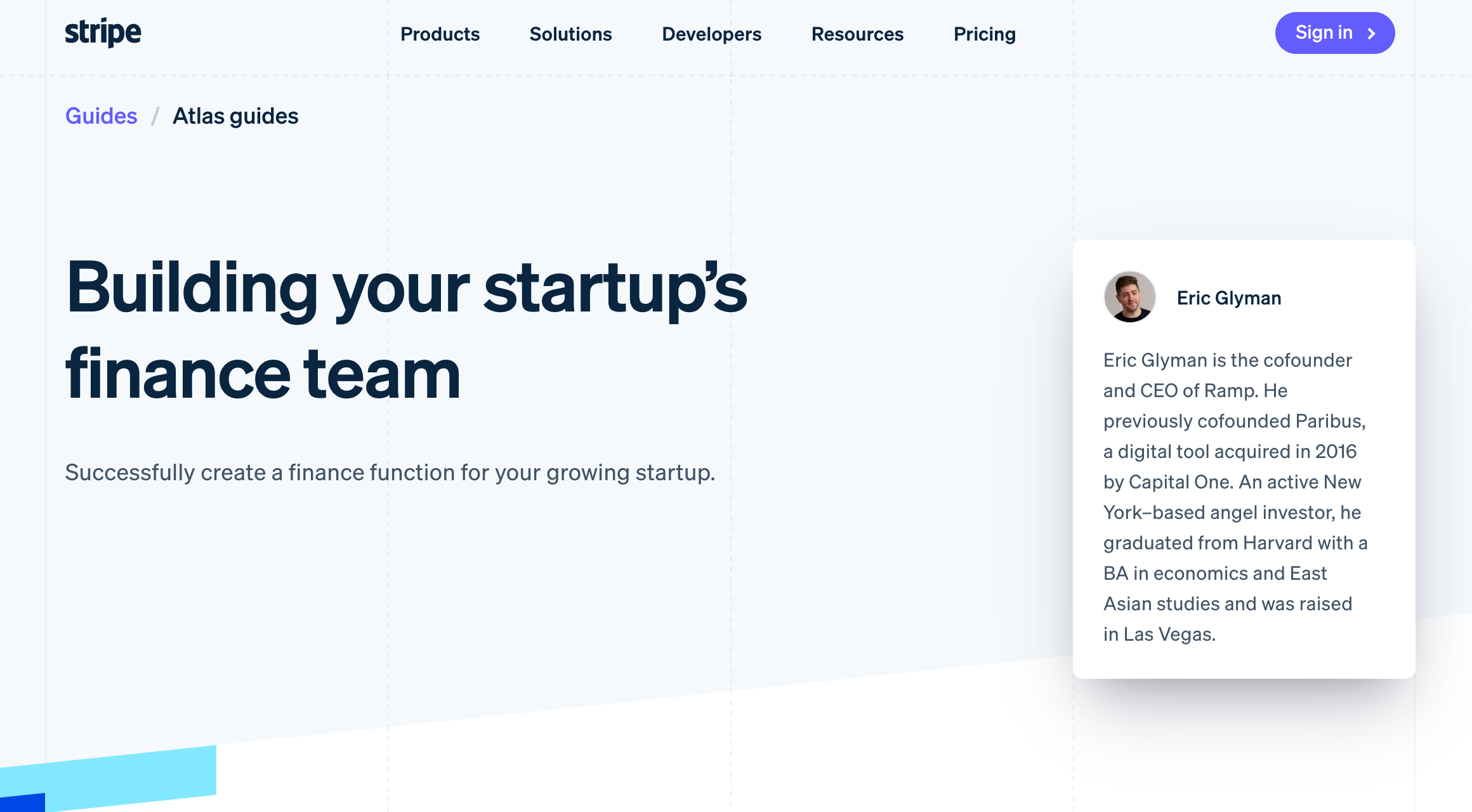 Stripe's pillar page on building your finance team.