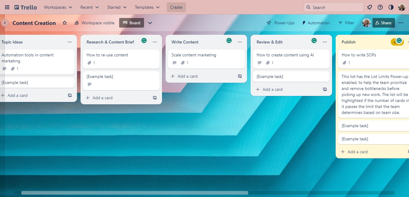 Trello Kanban board to implement content marketing strategy