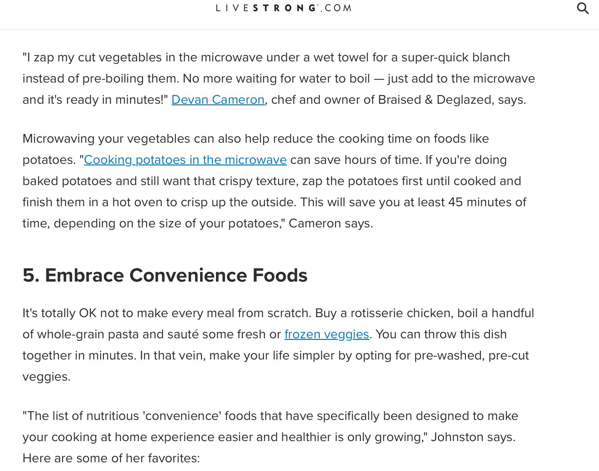 An example of LiveStrong's curated article on cooking at home. 