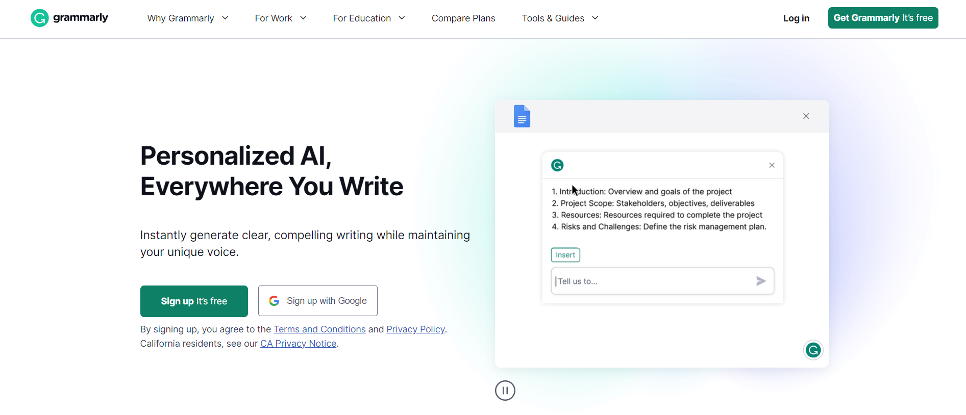 Grammarly homepage